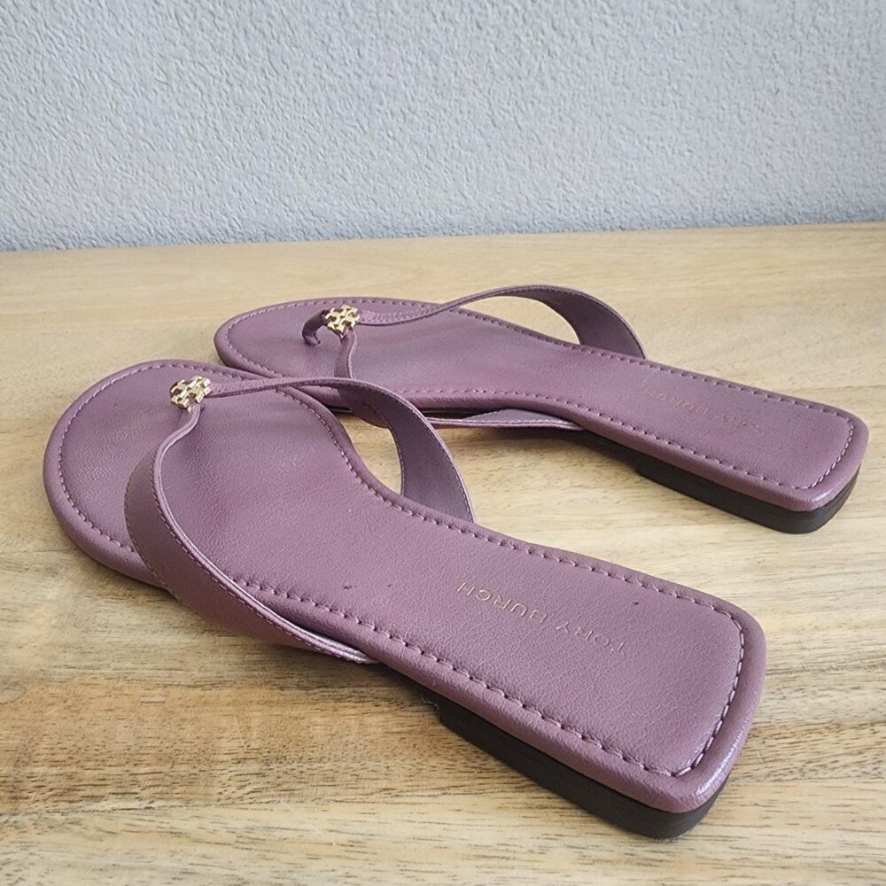 Tory Burch Sandals Shoes Womens Size 6.5M Purple Leather Thong Flip Flop Logo - Picture 4 of 12